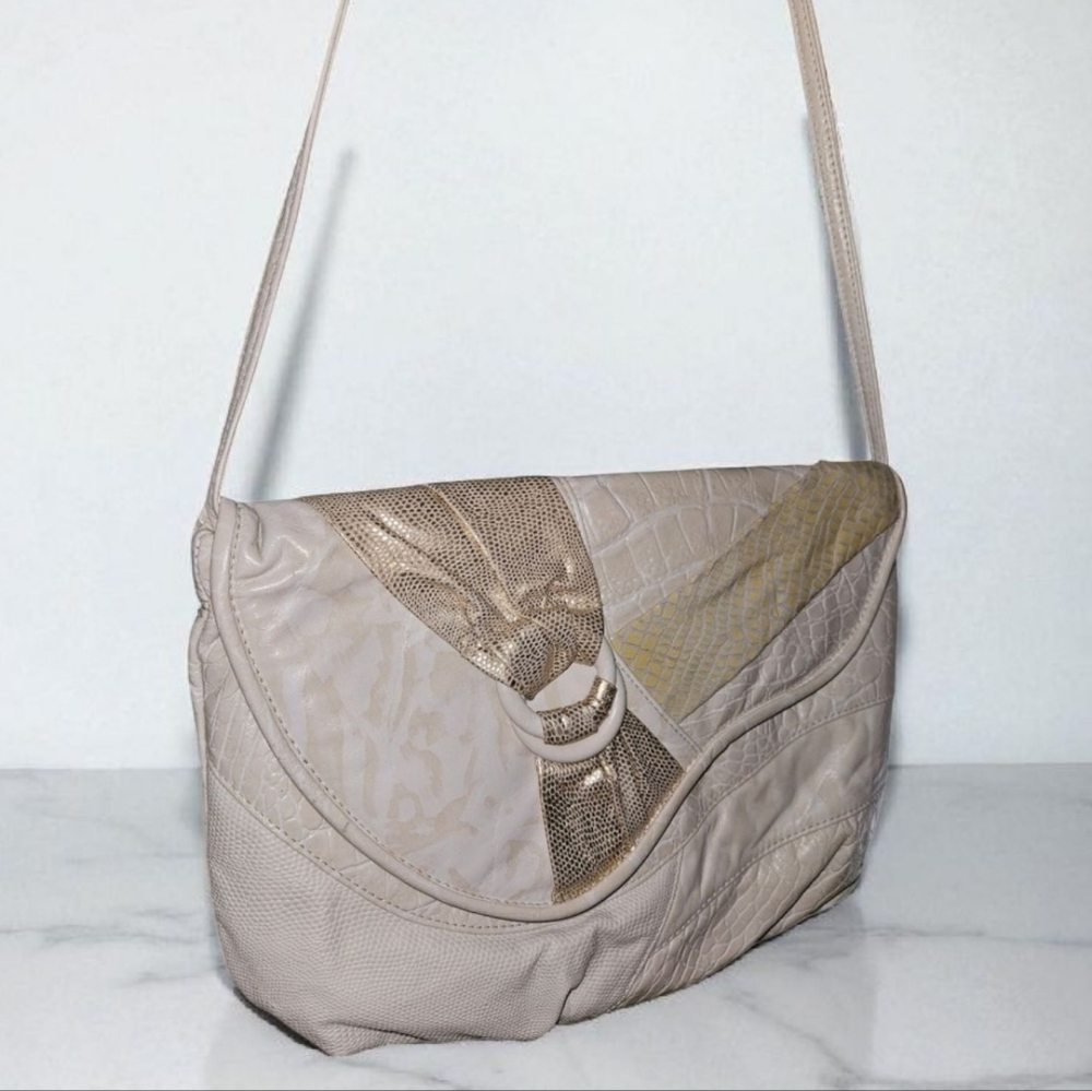 Fifth Avenue | Genuine Leather Vintage Cream and Gold Women's Crossbody Bag